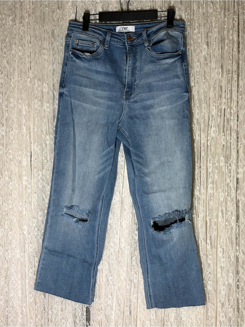 YMI Light Blue Distressed Cropped Jeans